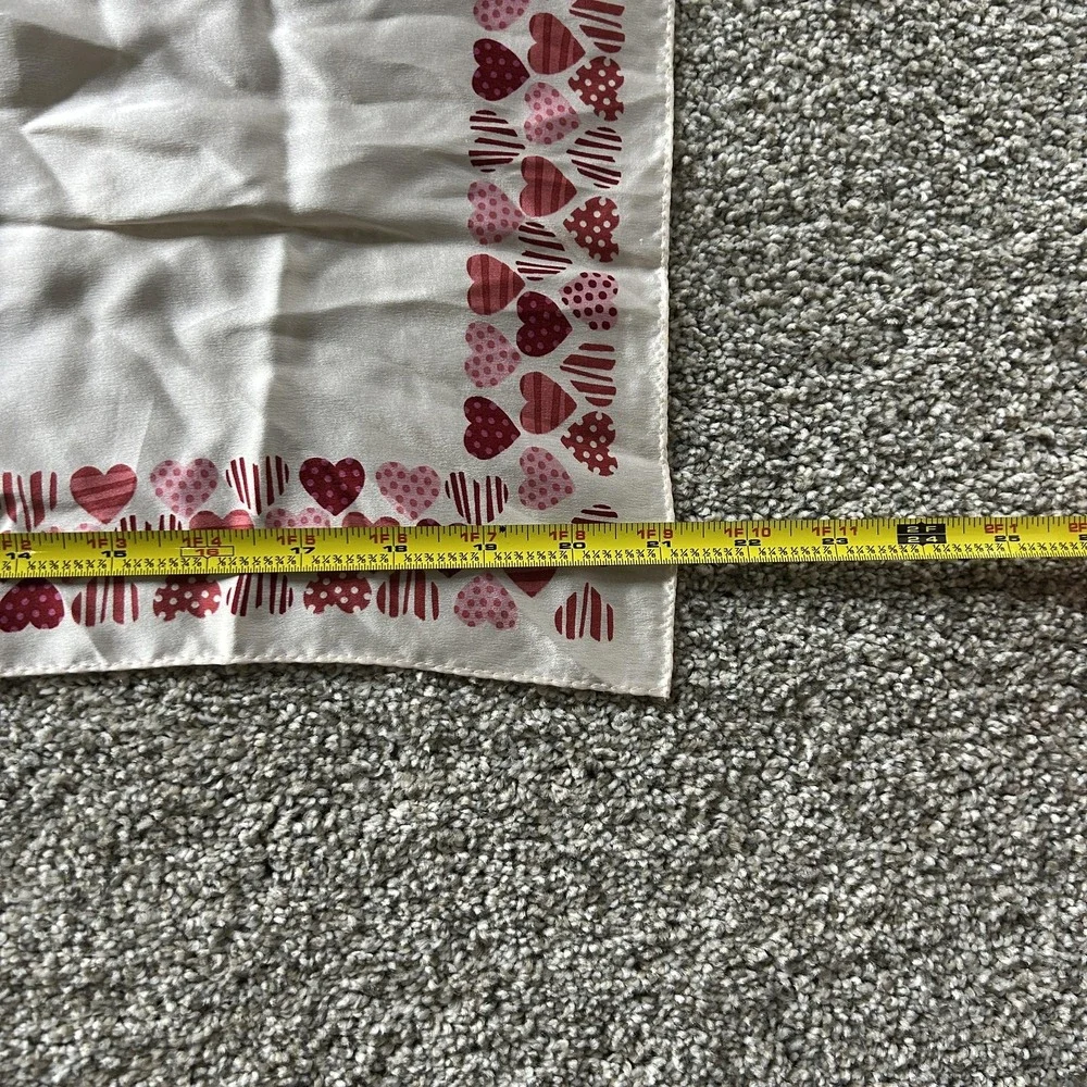 Talbots Scarf Womens One Size White Heart Silk Square Satin Love Print Valentine